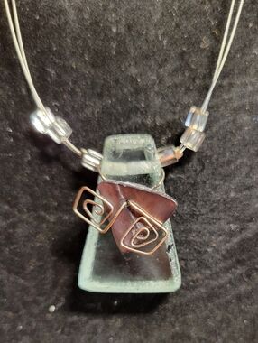 Unique Sea Glass Style Pendant Necklace Wire Wrap